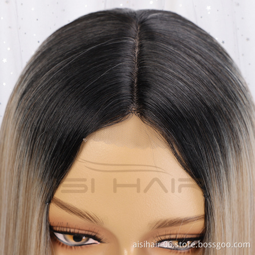 Aisi Hair High Quality Long Silky Straight Ombre Brown Lace Wig Heat Resistant Synthetic Hair Lace Front Wigs For Black Women